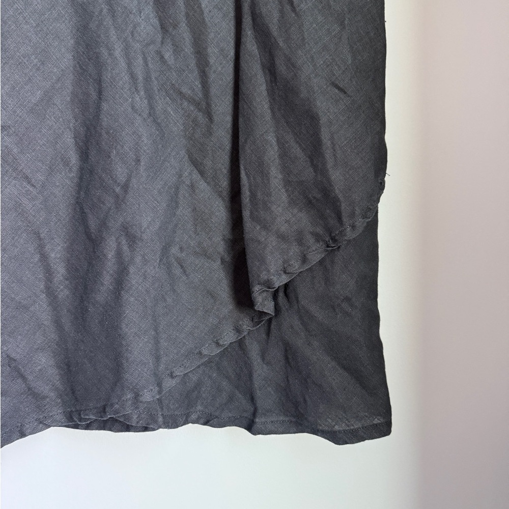 Flax Tunic Top Large 100% Linen Textured Cross Over Hem Short Sleeve Black - Picture 4 of 8